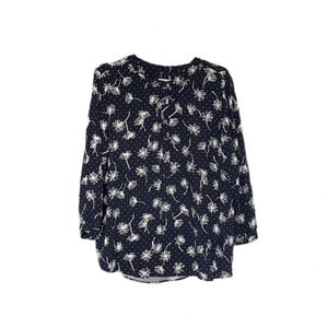 Talbots Navy White Floral Polka Dot 3/4 Sleeve Tunic Blouse Women’s Large Petite